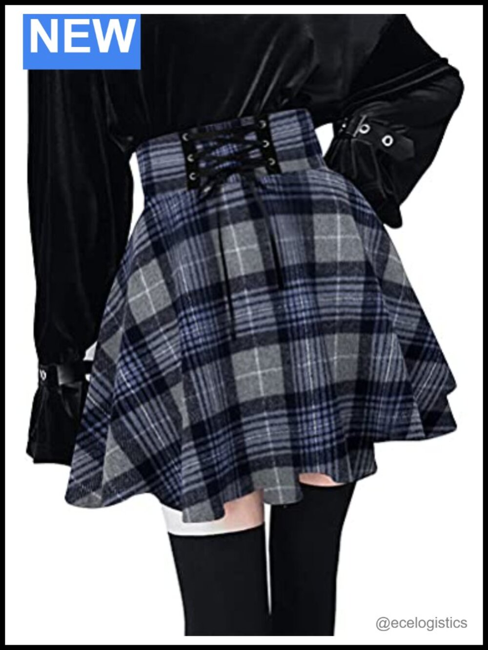 Wool Blend Plaid High Waist Lace Up Mini Skirt with Zipper